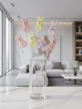 Sugared Bunny Peeps Spray Set of 3 Picks 27 Inch Easter Decor Spring Decor